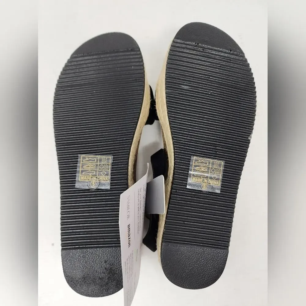 Black Wedge Espadrilles Sandals Platform Buckle Summer‎ Shoes Women's Size 5 NWT